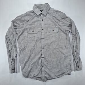 Alfani Dress Shirt Men's Small Brushed Gray Button-Up Long Sleeve Collared